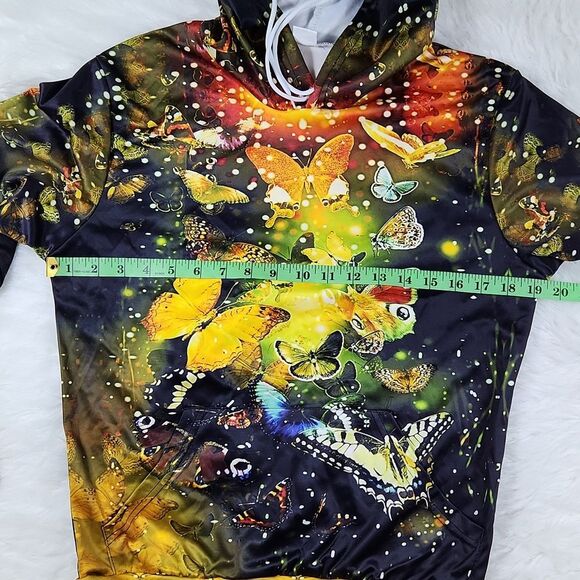 -812 Psychedelic Cottagecore Butterfly Print Pullover Hoodie Small - Picture 4 of 6